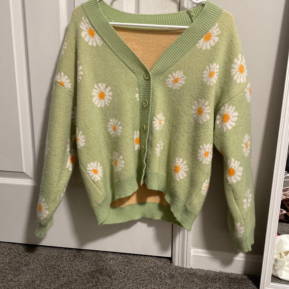 mint green daisy cardigan